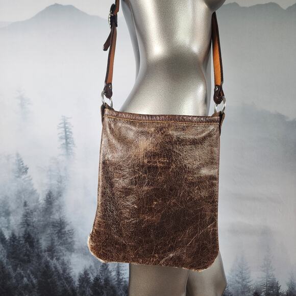 Running Roan Tack Cowhide and Brown Leather Belt Buckle Crossbody Purse - Picture 8 of 11
